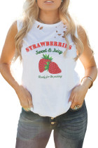 White Sweet Strawberries Distressed Tank Top LC2567316-1