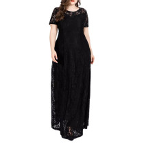 Black Lace Short Sleeve Plus Size Maxi Dress TQK311094-2