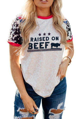 Raised On Beef Leopard Color Block T Shirt LC25217643-20