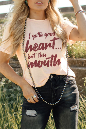 Pink I Gotta Good Heart But This Mouth Letter Print Graphic Tee LC25217613-10