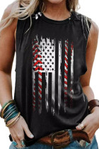 Gray American Flag Baseball Print O-neck Graphic Tank Top LC2567187-11