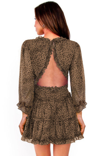 Leopard Ruffle Detailing Open Back Floral Dress LC220829-20