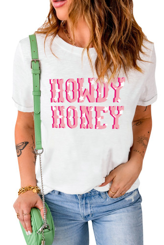 White HOWDY HONEY Star Graphic Print Short Sleeve T Shirt LC25217673-1