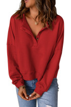 Red Front Buttons Drop Shoulder Pullover Sweatshirt LC25312137-3