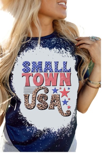 Blue SMALL TOWN USA Graphic Print Color Block T Shirt LC25217710-5