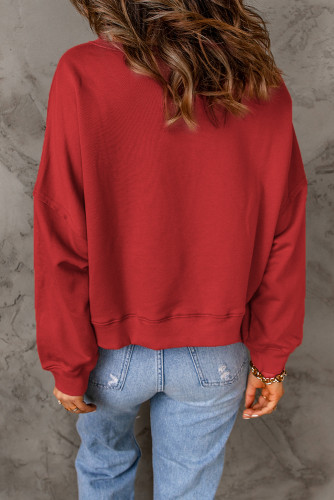 Red Front Buttons Drop Shoulder Pullover Sweatshirt LC25312137-3