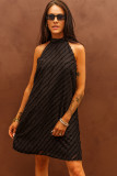 Black Textured Halter Lace-up Sleeveless Mini Dress LC6110102-2
