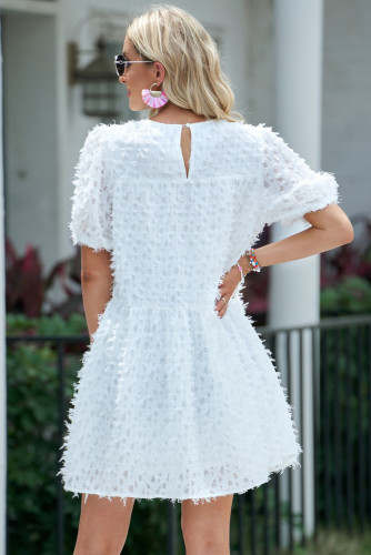 White Eyelash Chiffon Bubble Sleeve Mini Dresses LC25114741-1