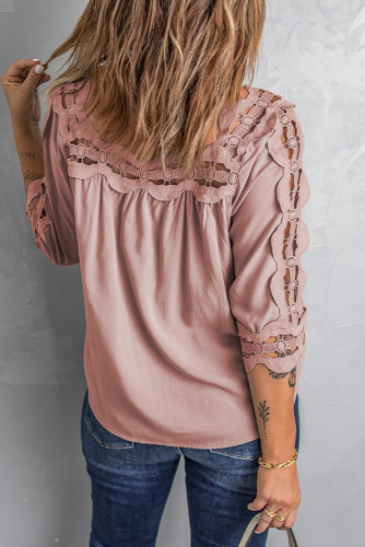 Pink Crochet Trim Hollow-out Blouse LC25112060-10