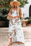 White Floral Print Spaghetti Straps Maxi Dress LC619833-1