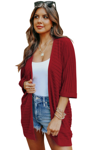 Red Ribbed Open Front Knit Cardigan LC2541255-3