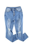 High Rise Button Fly Distressed Slim-fit Jeans LC783609-4