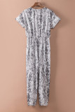 Gray Printed V Neck Relaxed Jumpsuit LC6411073-11