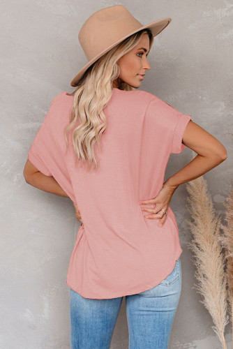 Pink Short Sleeves Drape Knit Top  LC2514662-10