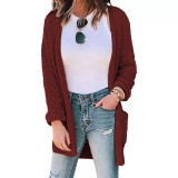 Rust Red Waffle Knit Cardigan with Pockets TQK271081-103