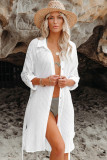 White Striped Shirt Dress Beach Cover up with Belt LC42994-1
