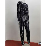 Black Tie Dye Long Sleeve Top and Pants Loungewear TQV810008-2