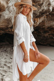 White Striped Shirt Dress Beach Cover up with Belt LC42994-1