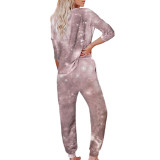 Lotus Pink Tie Dye Long Sleeve Top and Pants Loungewear TQV810008-71