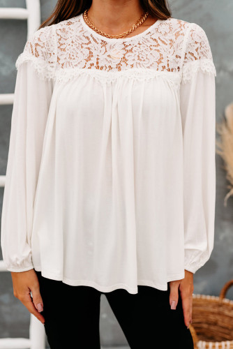 White Lace Detail Long Sleeve Top LC25115295-1