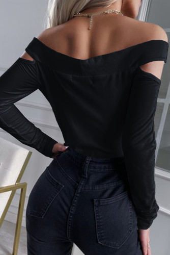Black Hollow-out Off-the-shoulder Slim Fit Top LC25115204-2