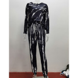 Black Tie Dye Long Sleeve Top and Pants Loungewear TQV810008-2