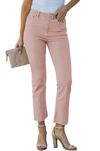Pink Frayed Edge Cropped Straight Jeans LC787147-10
