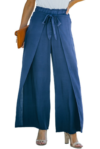 Blue Wrap Wide Leg Pants with Tie LC7711019-5