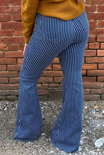 Plus Size High Waist Pin Stripe Flared Jeans PL787019-5