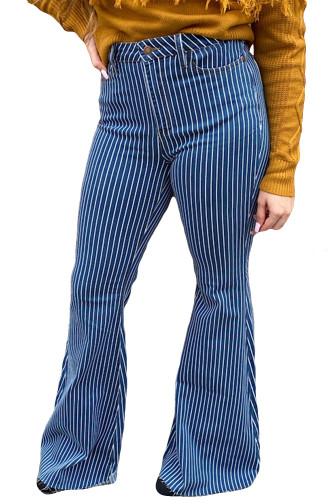Plus Size High Waist Pin Stripe Flared Jeans PL787019-5