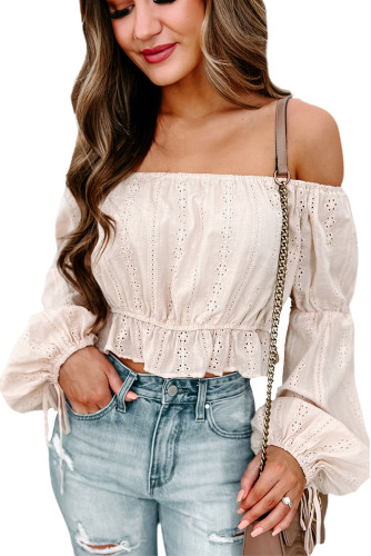 Apricot Off The Shoulder Eyelet Crop Top LC25115480-18