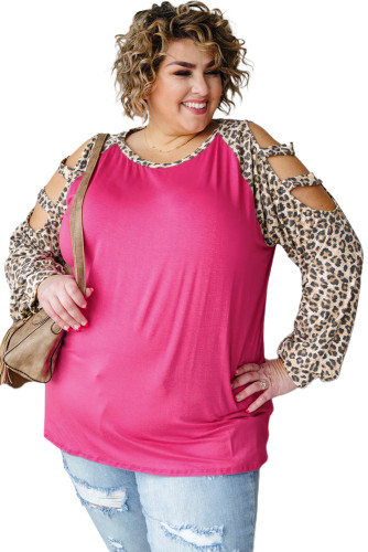 Plus Size Ladder Hollow-out Cheetah Sleeve Top PL251183-6