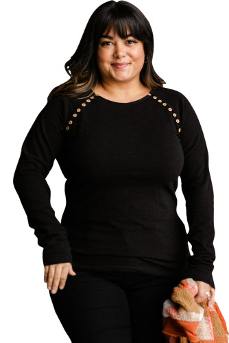 Plus Size Solid Buttons Long Sleeve Top  PL251222-2