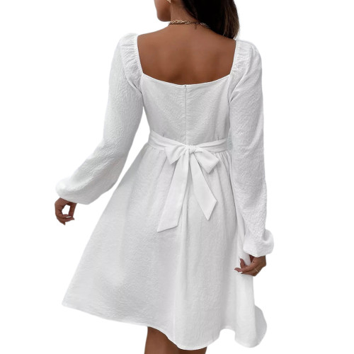 White Tie Back High Waisted A-Line Dress TQK311123-1