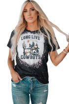 Black Long Live Cowboys Graphic Print Bleached Tee LC25217946-2