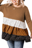 Plus Size Knit Dotted Print Tiered Top with Ruffle PL251176-17
