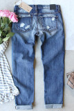Sky Blue Peach and Flowers Print Distressed Boyfriend Jeans LC7871267-4