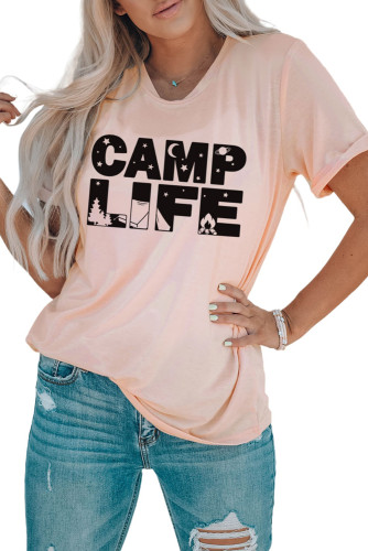 Pink Camp Life Outdoors Scene Graphic T Shirt LC25217976-10