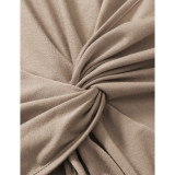 Khaki V Neck Twisted Long Sleeve with Pant Set TQV810011-21