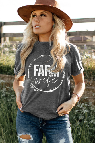 Gray Farm Wife Casual Short Sleeve Printed T Shirt LC25217929-11