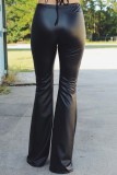 Black Faux Leather High Waist Flare Pants LC71202-2