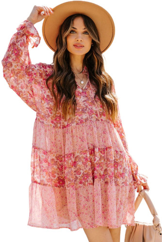 Pink Bubble Sleeve Floral Print Dress LC6111022-10