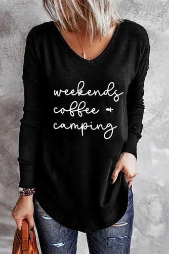 Black Weekend Coffee + Camping Graphic Casual Top LC25116029-2