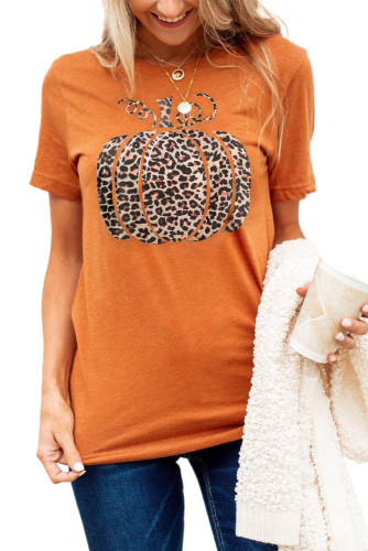 Orange Leopard Pumpkin Graphic Short Sleeve Tee LC25218035-14