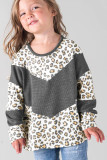 Black Kids Waffle Knit Leopard Patchwork Top TZ251579-2