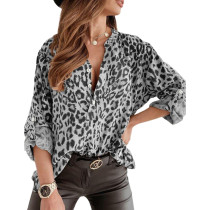 Silvery Leopard Digital Print Buttoned Shirt TQF221017-13