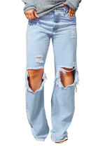 Sky Blue Light Wash Cut out Distressed High Waist Jeans LC7871068-4