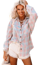 Pink Collared Neckline Plaid Pattern Long Sleeve Shirt  LC2552591-10