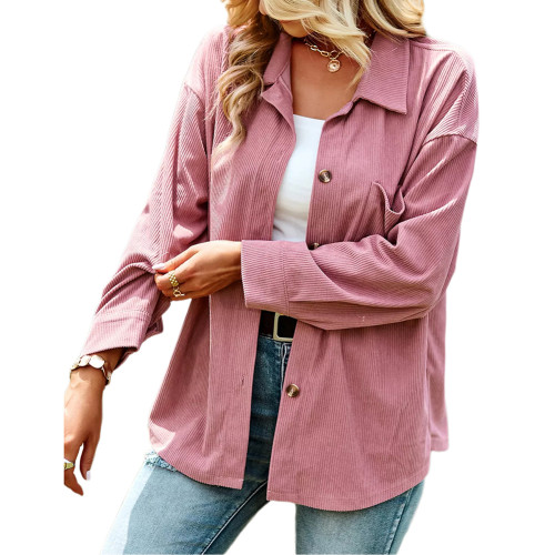 Pink Solid Buttoned Woolen Shirt with Pocket TQV220058-10