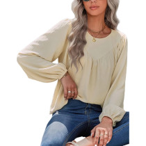 Apricot Crew Neck Long Sleeve Pullover Blouse TQF221020-18